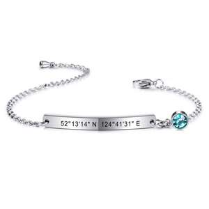 G3251 personalizzato in acciaio inossidabile nome Laser personalizzato Birthstone zircone braccialetto sottile <span class=keywords><strong>gioielli</strong></span> <span class=keywords><strong>di</strong></span> moda inciso barra vuota bracciale - Product Image 3