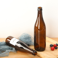 Botella de Vidrio Redonda Marrón Semitransparente de 250 ml y 550 ml para Vino, Bebidas y Cerveza, con Tapa Corona y Logotipo Personalizado