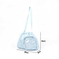 Sac bandoulière léger pour femme avec fermeture à cordon, logo personnalisé, sac à bandoulière avec fenêtre transparente pour les trajets quotidiens
