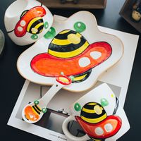 Service de table à manger en céramique, avion de dessin animé personnalisé pour enfants, plat écologique pour cadeau pour enfants
