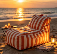 Housse de pouf imperméable à rayures pour extérieur, patio, piscine, plage, chaise longue, canapé