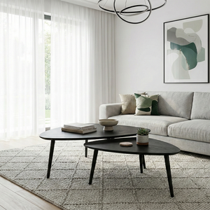 Modern Vietnam Durable Rubberwood MDF Veneer ASH Set <b>Coffee</b> Nesting <b>Table</b> <b>Oval</b> with 1 Year Warranty Decorative PKP - Product Image 3