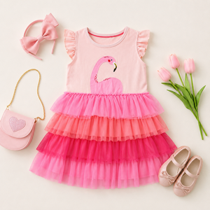 Vestido de Verano de Manga Corta para Niña, Vestido de <span class=keywords><strong>Gasa</strong></span> con Estampado de Dibujos Animados y Cuello Redondo, Lindo Vestido de Princesa - Product Image 3