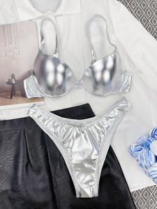 Conjunto de Bikini de Tela Plateada Brillante, Talla Americana y Europea, con Relleno y Push-Up, Traje de Baño - Product Image 3