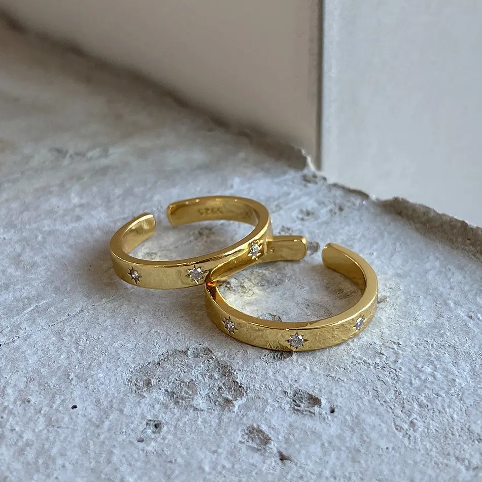 18K Gold Plated Chunky CZ Stone Star Rings Zircon Geometric Rings für Women Minimalist 925 Sterling Silver Jewelry Adjustable