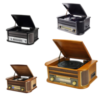 Tocadiscos Todo en Uno de Madera MDF, Reproductor de Vinilo con Sonido Estéreo, Reproductor de Casetes, CD, USB, SD, Radio AM/FM, Fonógrafo