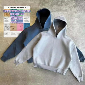 Pesado Grosso 500 400gsm Boxy Em Branco Hoody Men Algodão Fleece Custom Hoodie Fabricante Baggy Heavyweight Cropped Oversized Hoodie - Product Image 1