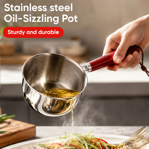 304 Stainless Steel Hot Oil Pan with Wood Handle, 150/300ml, Saucepan for Induction/Gas Cooking, for Home & Kitchen Gadgets - Product Image 1