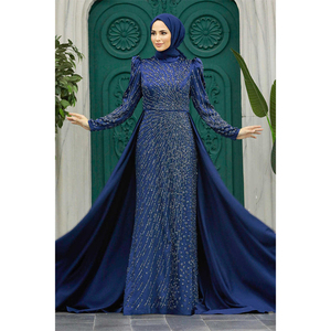 Robe <span class=keywords><strong>de</strong></span> mariée islamique modeste bleu marine moderne, robe musulmane <span class=keywords><strong>de</strong></span> luxe sur mesure, Dubaï - Product Image 1