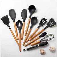 Ustensiles de Cuisine en Silicone avec Manche en Bois, Spatule, Louche et Ensemble d'Outils de Cuisine en Gros pour Restaurants