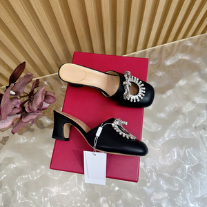 Water Diamond Chunky Square Heel High Heels Wool Upper Outdoor Summer Evergreen Female <b>Shoes</b> - Product Image 4