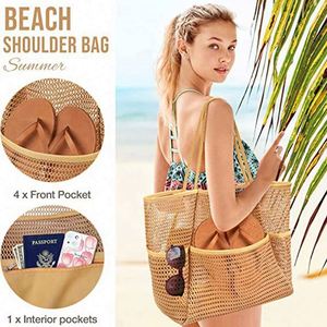 Sac fourre-tout en maille multi-poches imperméable tendance été avec fermeture éclair, sac de plage portable pour femme pour les voyages et la natation - Product Image 2