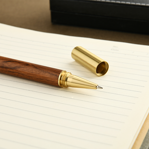 Premium Massief Palissander En Ebbenhout Retro Messing Balpen 0.5Mm Aangepaste Logo Gelpennen - Product Image 4