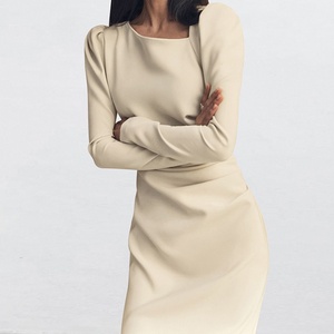 Vestido de Mujer Personalizado OEM, Otoño Invierno, Elegante, de Primera Calidad, Color Sólido, Cuello Irregular, Manga Larga, Casual, Ajustado - Product Image 4