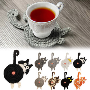 <b>Cat</b> Butt Crochet Drink Coaster Set <b>Funny</b> <b>Cat</b> for <b>Cat</b> Lover <b>Gifts</b> Resistant Absorbent Cup Mat Handmade Braided Fabric Coasters - Product Image 1