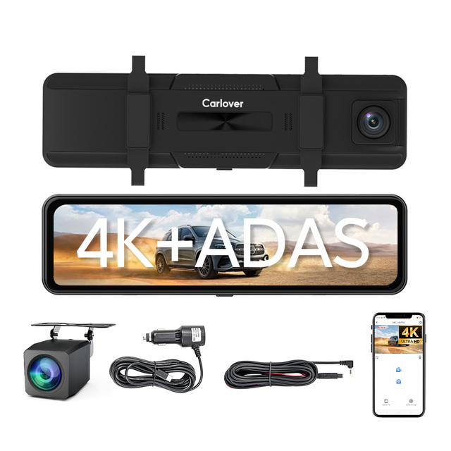 4K 12 Inch Rear View Mirror ADAS BSD Dash Cam WIFI 4K Dual 4k Front and Rear Dash Camera for Car Dvr Carlover AI Dash Cam
