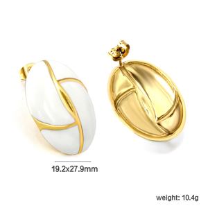 Pendientes de tuerca de acero inoxidable con baño de oro de 18k, diseño de estrella turquesa, geométricos ovalados, con textura de líneas de goteo de aceite, en blanco y negro, joyería de moda. - Product Image 3