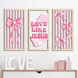 KingWIN Pink Bow Wooden <b>Wall</b> Hanging <b>Framed</b> Decor For Girl Room Home Valentine'S Day Decoration - Product Image 2