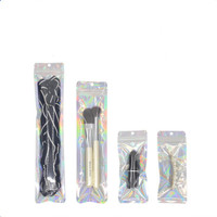 Pochette de pinceau de maquillage refermable transparent hologramme Laser Transparent en plastique fermeture éclair sac d'emballage pour perle stylo porte-clés