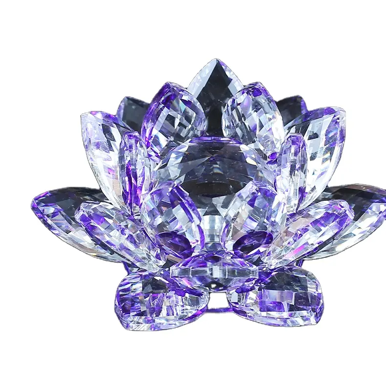 Flor de lotus de quartzo, estatueta colorida de cristal artesanal para decoração de festa em casa, enfeites para presente com papel, vidro de cristal, lotus
