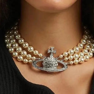 Collar de Saturno de Tres Capas Empress Dowager Vivienne con Circones y Perlas, Gargantilla Clásica para Mujer, Cadena para Clavícula, Estilo Punk, para Bodas y Banquetes - Product Image 2