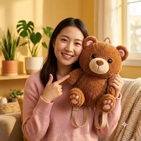 Sac à dos en peluche personnalisé en forme d'ours en peluche, fabrication OEM/ODM, sac à dos mignon en forme d'animal en peluche, sac en peluche doux avec logo brodé sur mesure