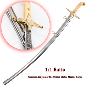 Espada del Comandante del Cuerpo de Marines de los Estados Unidos, Estilo Europeo Occidental, Chapada en Oro, Tallada, Graduación, Guardia de Honor, Acero Inoxidable, Personalizada - Product Image 1