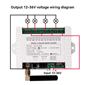 Multi-Function 4-Channel 10A DC <strong>Wireless</strong> <strong>RF</strong> Remote <strong>Control</strong> <strong>Switch</strong> (12V/24V/36V, 433MHz) with Metal Transmitter Receiver - Product Image 5