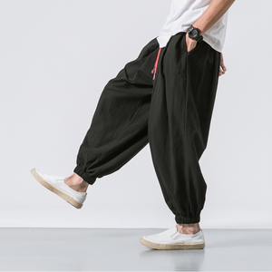 Unisex Solid Color Relaxed <b>Cotton</b> <b>Linen</b> Lantern Pants Loose Bohemian Beach Drop Crotch Trousers Hip Hop Drawstring Yoga Pants - Product Image 1