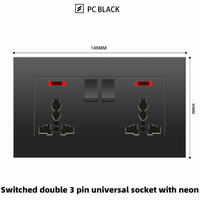 Interrupteur et prise UK LangYeao PC 1/2/3/4 voies avec charge rapide USB-C 18W, panneau mural 1/2 voies avec LED noir