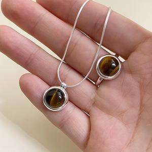 S925 Pure Silver <b>Tiger</b> <b>Eye</b> Stone Snake Bone Ring High-End Autumn Winter Maillard Style New for Amber & Ins - Product Image 2