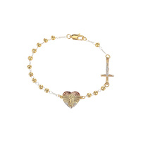 Rosario de Latón Chapado en Oro de 18K con Cruz de Jesús y Virgen María, con Circones, Regalo Religioso Unisex, Venta al Por Mayor