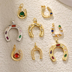 Liontin sepatu kuda bentuk U anak-anak, perhiasan liontin sepatu kuda berlapis emas tembaga zirkon bertatahkan DIY - Product Image 1