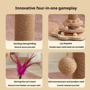 4in1 Cat Scratcher Árvore Madeira + Sisal Cat Tree Prego-Afiar os Dentes-Limpeza Jogável Durável Não-Descamação Resistente Brinquedo Do Gato Interior - Product Image 4