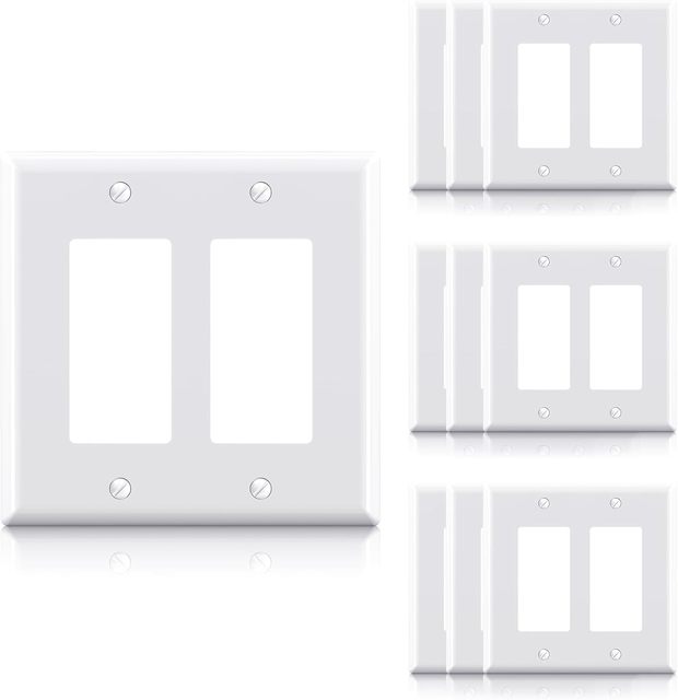 ELEGRP 2-Gang Decorative Wall Plate Light Switch Outlet Cover Thermoplastic Faceplate Cover for Decorator Receptacle (10 Pack)