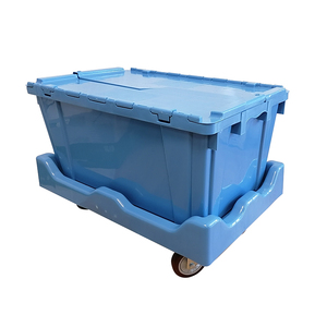 Nuovo arrivo a buon mercato heavy duty industrial logistica pp fatturato nestable impilabile tote mobili in plastica scatola con annesso coperchio