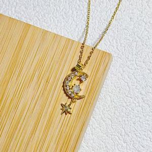 Nuevo collar romántico con abalorio de luna y estrella azul, collar de diamantes con diseño de temperamento, collar de lujo de acero inoxidable a la moda - Product Image 4