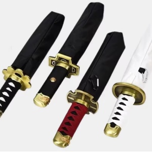 Samurai Sword Katana Folding Umbrella Japan Wood & Fiberglass Classic Giveaways Logo Black Coated Metal <b>Frame</b> Three-Folding - Product Image 5