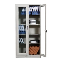 Archivador Metálico Moderno con Puertas Batientes de Vidrio, 4 Estantes, Armario de Oficina de Acero con Cerradura para Almacenamiento de Archivos