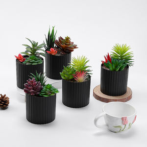 Mini Macetas de PVC con 3 <span class=keywords><strong>Suculentas</strong></span> Artificiales y Árboles, Color Negro, Decoración de Jardín Interior, Vegetación para el Año Nuevo Chino y Cumpleaños - Product Image 1