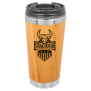 Gobelet de voyage en bambou 16oz, tasse à café isotherme en acier inoxydable, personnalisable avec nom et logo, tasse en bambou pour garçons d'honneur - Product Image 2