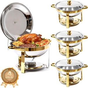 Juego de 4 Recipientes para Buffet de 6QT, Redondos, de Acero Inoxidable, Calentador de Buffet Completo, Incluye Tapa, Recipientes para Agua, Soportes Plegables y Clips - Product Image 1