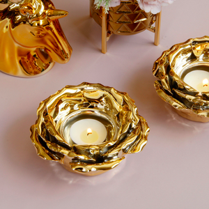 Di fabbrica di alta qualità da sposa di lusso d'oro di <span class=keywords><strong>loto</strong></span> in ceramica con tazza di vetro supporto di candela pilastro - Product Image 1