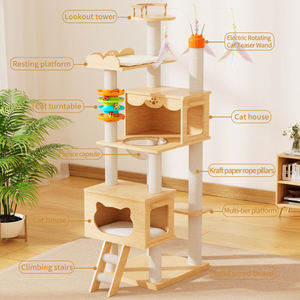 Arbre à chat en bois de luxe multi-niveaux avec plateformes intégrées et gamelle en acrylique pour intérieur - Product Image 2