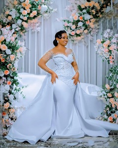 Nuevo Vestido <span class=keywords><strong>de</strong></span> Novia 2025, Antiestático, Hombros Descubiertos, Escote Redondo, Talla Grande, Elegante y Estilizador, con Cola para Boda - Product Image 6