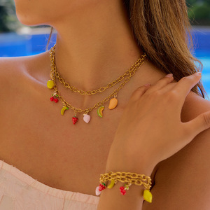 Fruit Charm Gold Chain Necklace Set Women's Jewelry Everyday Wear - Product Image 3