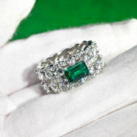 Bague de promesse de luxe pour femme à double rangée de pierres précieuses, en argent sterling 925, style vintage, avec émeraudes, bijoux fins