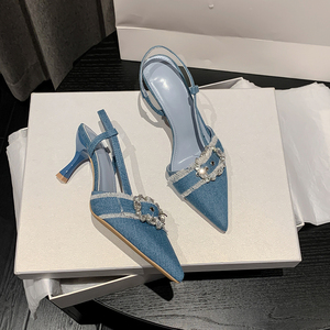 Sandalias de Tacón Alto con Hebilla de Mezclilla, Nuevas para 2025, en Oferta, Zapatos de Mujer - Product Image 1