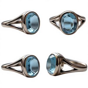 แหวนอะความารีน เงินแท้ 925 ทำมือ ชุบโรเดียม เครื่องประดับประจำเดือนเกิดเดือนสิงหาคมสำหรับผู้หญิง - Product Image 1