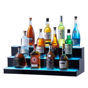 Estante de Exhibición para Botellas de Licor con Iluminación LED de 3 Niveles y 30 Pulgadas, Moderno, de Vidrio, para Barra, Acabado Pulido, Venta al Por Mayor - Product Image 1